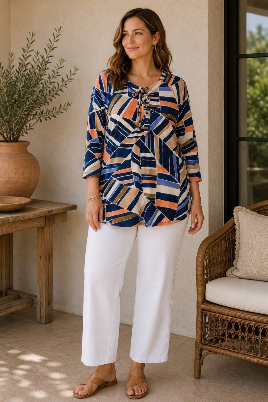 Chico’s Sz 2 Geometric Lace-Up Tunic L/XL